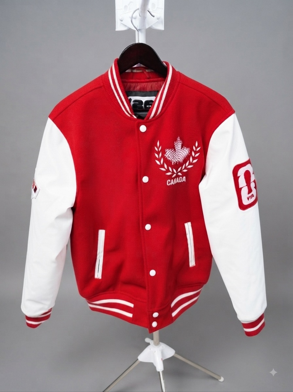 Red and White Canada Varsity Bomber Jacket